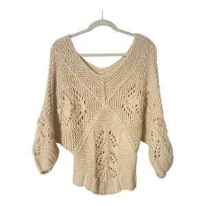 Mak B Cream V-Neck V-Back‎ Half Sleeve Knit Sweater S/M